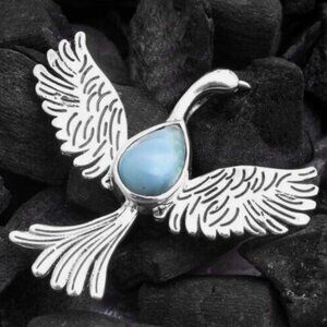 925 Sterling Larimar Phoenix Pendant 1.5"